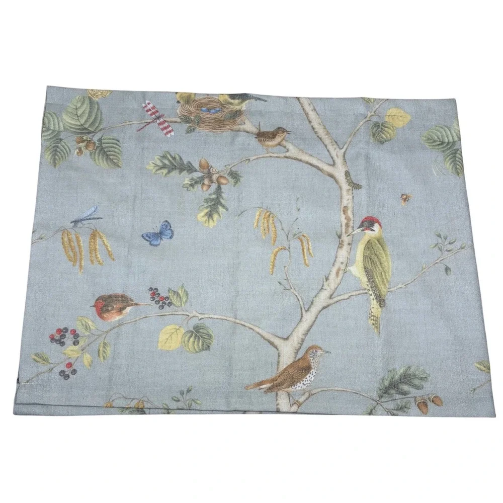 VOGOL Cotton Linen Bird Print Valance Set 2 Blue Green Woodland Nature 52x18